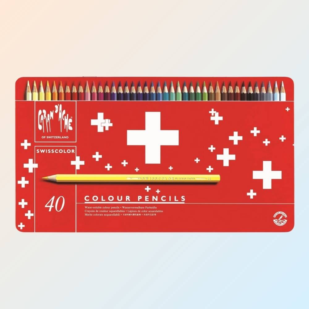 Avis Ikibook – Boîte de 40 crayons aquarellables Caran d’Ache, qualité suisse, pigments intenses et rendu aquarelle professionnel