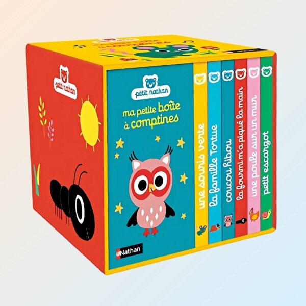 Avis Ikibook – Ma petite boîte à comptines Nathan, coffret de 6 livres cartonnés et audio pour éveiller bébé à la musique et au langage