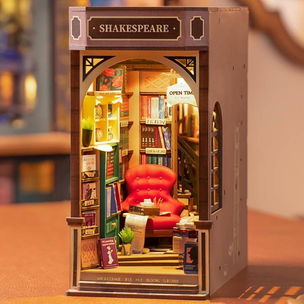 Avis Ikibook – Maquette serre-livre DIY Rolife Shakespeare Bookstore en bois, décoration littéraire élégante pour bibliothèque