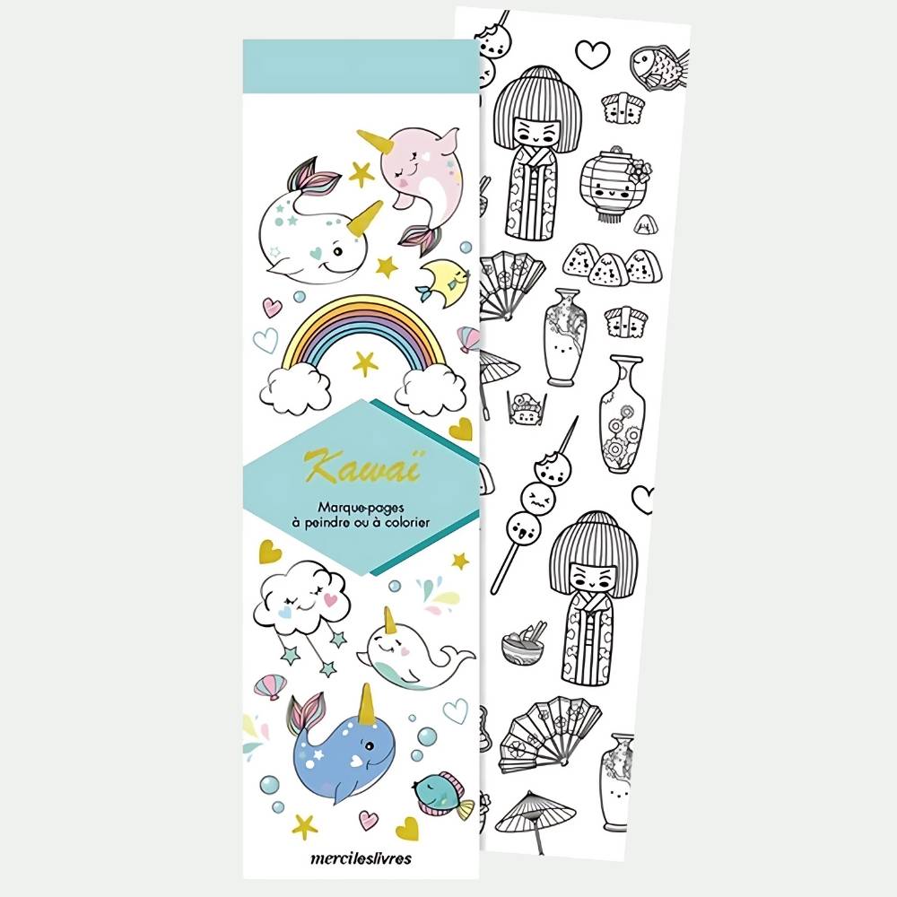 Avis Ikibook – Marque-pages Kawaï à colorier Merci Les Livres, papier cartonné solide, motifs adorables à personnaliser