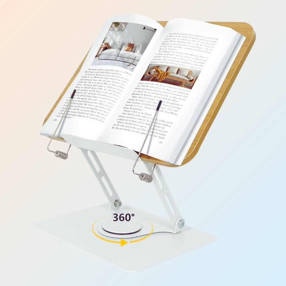 Avis Ikibook – Pupitre de lecture rotatif Silvotek en bois et aluminium, élégant et ergonomique pour lecture et étude prolongées