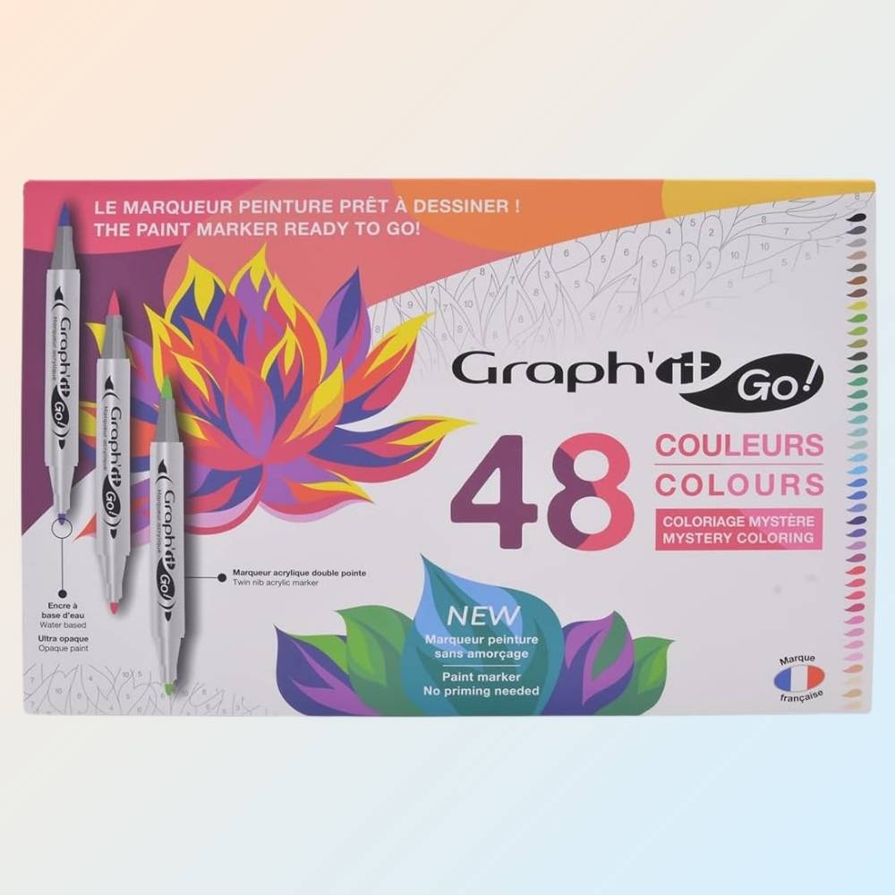 Avis Ikibook – Set de 48 marqueurs acryliques Graph’it Go, palette variée et couvrance uniforme pour passionnés de dessin et DIY