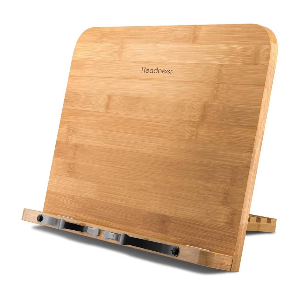 Avis Ikibook – Support de lecture portable Readaeer en bambou 28x20 cm, réglable et robuste, idéal pour livres et tablettes